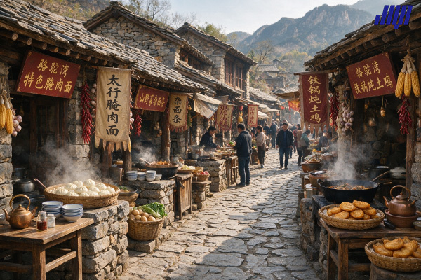 駱駝灣村小吃一條街，阜平特色農家美食聚集地
